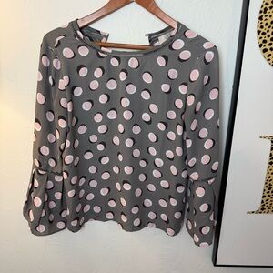 LOFT Outlet Petite Gray Pink Polka Dot Blouse SP